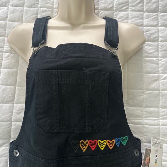 HUMBERTO CRUZ Womens Shortalls XS Black Denim Rainbow Hearts TARGET PRIDE - Picture 2 of 12